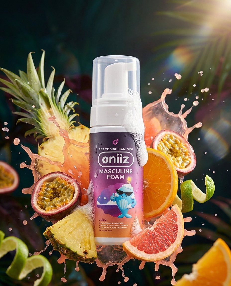 a single oniiz juicy bottle as hero surrounded b