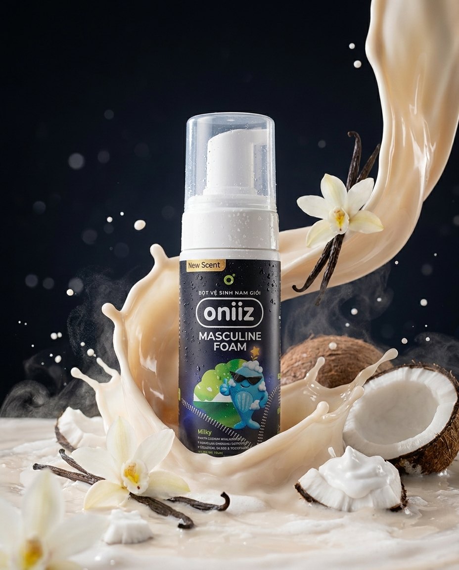 a single oniiz milky bottle as hero surrounded b